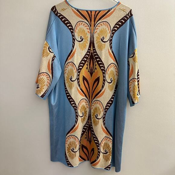 Zara Oversized Boho Jacquard Knit Tunic Mini Sweater Dress Kaftan Short Sleeve M - Picture 5 of 9